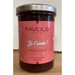 Confiture Fraise à la Rose  -  Je t'aime  - Favols 260g