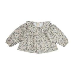 WOOLY ORGANIC - SHIRT WITH RAFFLLE - OLIVE GREEN FLOWERS